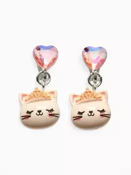 Серьги-клипсы детские «Выбражулька» кот с сердцем кристалл, цветные