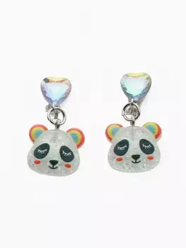 Серьги-клипсы детские «Выбражулька» панда с сердцем кристалл, цветные