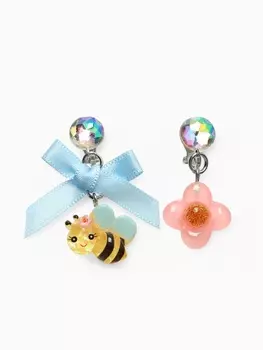 Серьги-клипсы детские «Выбражулька» пчела с бантом, цветок с кругом кристалл, цветные