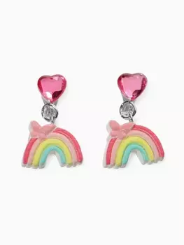 Серьги-клипсы детские Выбражулька «Радуга с бабочкой», с сердцем кристалл, цветные