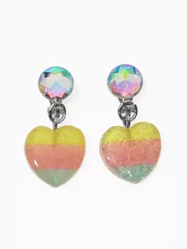 Серьги-клипсы детские «Выбражулька» сердце с кругом кристалл, цветные