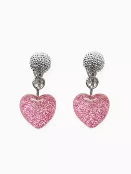Серьги-клипсы детские «Выбражулька» сердце блестки с кругом кристалл, розово-белые