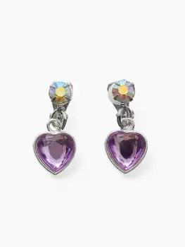 Серьги-клипсы детские "Выбражулька" сердце кристалл, цвет сиренево-радужный