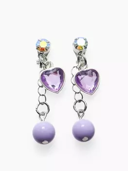 Серьги-клипсы детские «Выбражулька» сердце на цепочке с кругом кристалл, сиренево-радужные