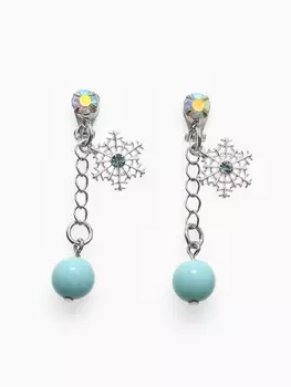 Серьги-клипсы детские «Выбражулька» снежинка на цепочке с кругом кристалл, голубо-радужные