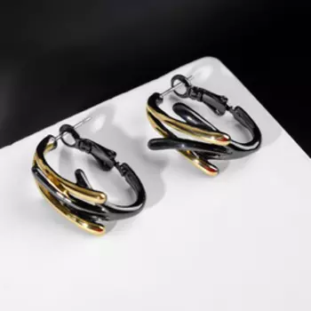 Серьги-кольца "Атмосфера" полосы укороченные, d=2,3 см, цвет золотисто-чёрный
