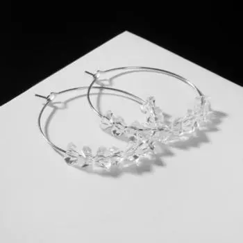 Серьги-кольца "Бриз" бусинки, цвет белый в серебре