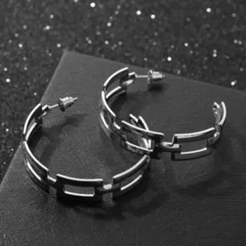 Серьги-кольца "Геометрия" античные прямоугольники, цвет серебро, d=4