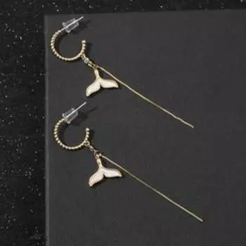 Серьги-кольца "Кит" с подвеской, цвет золото