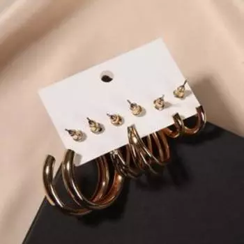 Серьги-кольца набор 3 пары "Классика" консерватизм, цвет золото, d=3