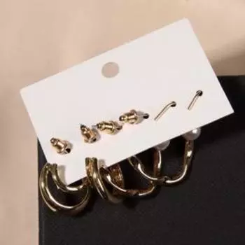 Серьги-кольца набор 3 пары "Нежность" изящная жемчужинка, цвет белый в золоте, d=2,5