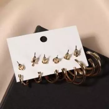 Серьги-кольца набор 3 пары "Нежность" классика, цвет золото, d=2,5