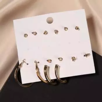 Серьги-кольца набор 6 пар "Варианты" рисунок, цвет чёрный в золоте, d=3.5