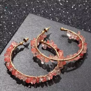 Серьги-кольца "Природа" под халцедон, d=6,5 см, цвет светло-розовый в золоте