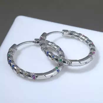 Серьги-кольца "Радуга" настроение, цветные в серебре