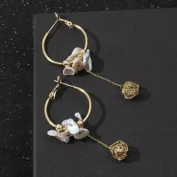 Серьги-кольца "Россыпь жемчуга", цвет белый в золоте