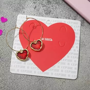 Серьги-кольца «Сердечки» глазурь, d=3 см, цвет красный в золоте