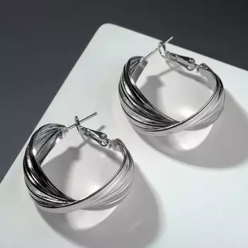 Серьги-кольца «Течение» поворот, цвет серебро, d=3