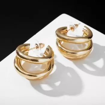 Серьги кольца тройные QF «Тринити», d=2 см, цвет золото