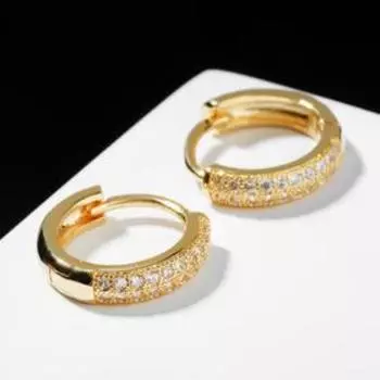 Серьги-кольца "Всплеск" ровная двойная линия, d=1,7 см, цвет белый в золоте