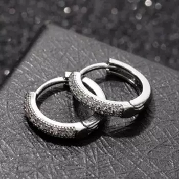 Серьги-кольца "Всплеск" ровная двойная линия, d=1,4 см, цвет белый в серебре