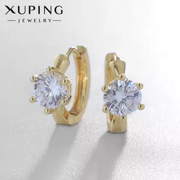 Серьги кольца с фианитом XUPING «Дежавю», белые в золоте, d=1.3 см