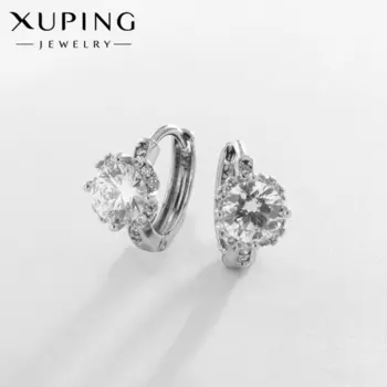 Серьги кольца с фианитом XUPING «Искусство», белые в серебре d=1.3 см
