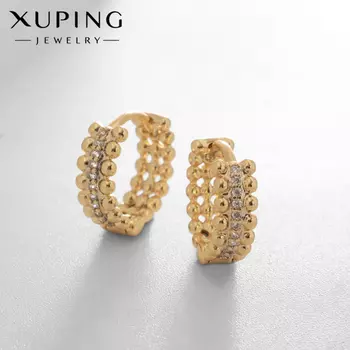 Серьги кольца с фианитом XUPING, белые в золоте, d=1.3 см
