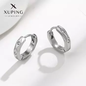 Серьги-кольца XUPING мини, d=1,3 см, цвет белый в серебре