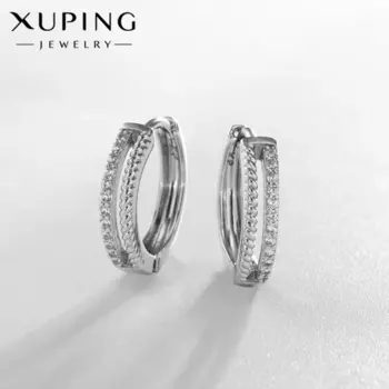Серьги-кольца XUPING параллель, цвет белый в серебре, d=1,5 см