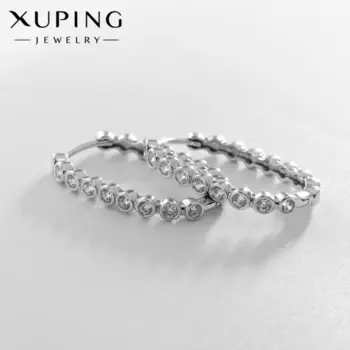 Серьги кольца XUPING переплетение красоты, белые в серебре, d=2.5 см