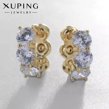 Серьги кольца с фианитом XUPING «Яркая звезда», белые в золоте, d=1.5 см