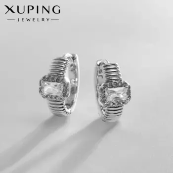 Серьги кольца с фианитом XUPING «Яркость», белые в серебре, d=1.2 см