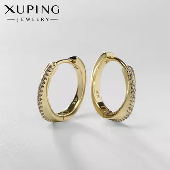 Серьги кольца XUPING сияние, классика, белые в золоте, d=1.8 см