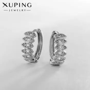 Серьги кольца с фианитом XUPING «Созерцание», белые в серебре, d=1.8 см
