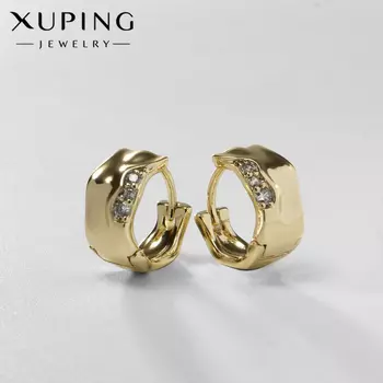 Серьги кольца объёмные XUPING «Завитки», белые в золоте, d=1.4 см
