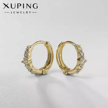Серьги кольца с фианитом XUPING «Звёздная пыль», белые в золоте, d=1.3 см