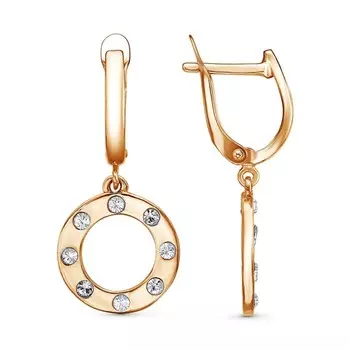 Серьги "Кольцо" со стразами , розовое золочение, цвет белый