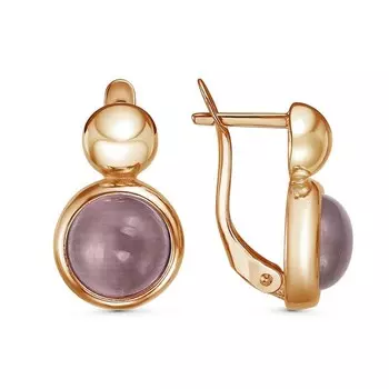 Серьги "Кошачий глаз", розовое золочение, цвет фиолетовый