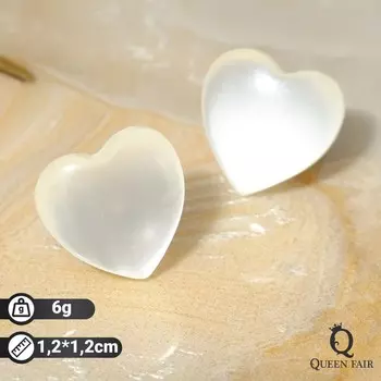 Серьги "Кошачий глаз" сердечки, цвет белый