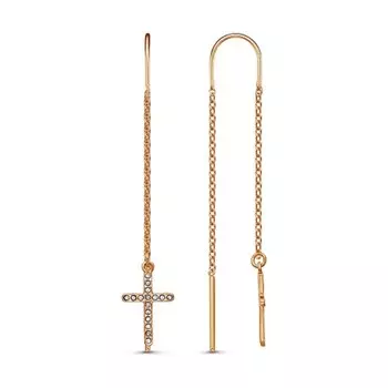 Серьги "Крестик", розовое золочение, цвет белый