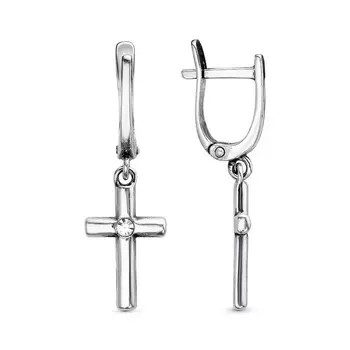 Серьги «Крестики» малые, посеребрение с оксидированием, белые