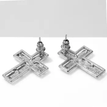 Серьги металл «Крестики» рельеф, цвет серебро