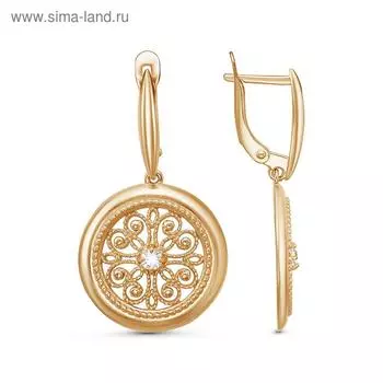 Серьги "Круг" цветочный, розовое золочение, цвет белый