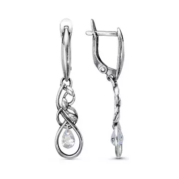 Серьги "Лоза" переплетение, посеребрение с оксидированием, цвет белый