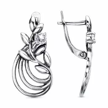 Серьги "Лоза" переплетённая, посеребрение с оксидированием, цвет белый