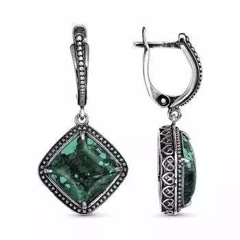 Серьги "Малахит", ромб, посеребрение
