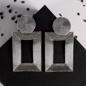 Серьги металл «Афина» круг и прямоугольник, цвет серебро