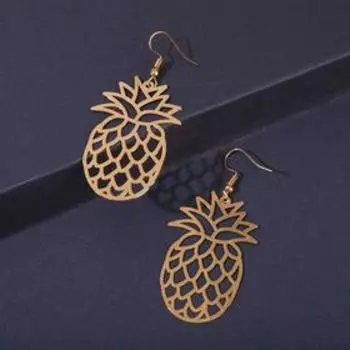 Серьги металл "Ананас" контуры, цвет золото