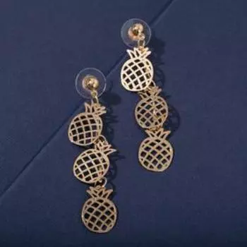 Серьги металл "Ананасики" веточка, цвет золото